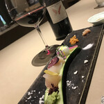 厨翠山   - お造りーひらめ、たらば蟹、帆立　ブルーソルト