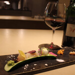 厨翠山   - お造りーひらめ、たらば蟹、帆立　ブルーソルト