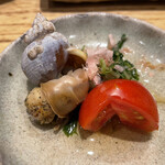 天ぷら たけうち - ⑮つぶ貝と青菜の煮物（箸休め）