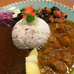 女王さまのスパカリー - オリジナルカレーとチキンカレーのあいがけ