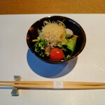 Yuembetteidaitakappoutsukikage - 先付＞大分県産有機野菜のサラダ、自家製玉ねぎドレッシング。