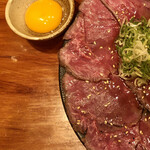 肉と天ぷら 石山NIKUKAPPOU - 国産サーロインと雲丹キャビアのユッケ風カルパッチョ