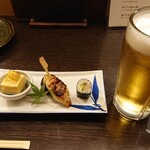 和食処 大ばん - 一杯目の生ビールとお通し三種盛り