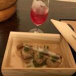 美山荘 - 鮎ご飯のおにぎりと梅しそジュース