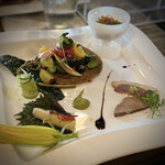 Aso うぶやま キュッフェ - 自家製小麦のガレットと野菜色々、猪ボイルと鹿レバー