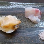 寿司割烹 魚紋 - つぶ貝。甘鯛昆布〆。