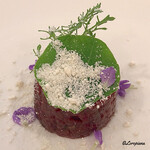 プチレストラン ブーケ・ド・フランス - 馬肉とﾋﾞｰﾂのﾀﾙﾀﾙ焦がしﾊﾞﾀｰﾊﾟｳﾀﾞｰ添え 