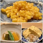 茜坂大沼 - とうもろこしの天ぷら
      出汁巻玉子
      煮物