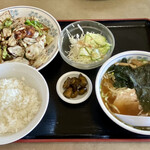 天竺 - 回鍋肉定食。ミニラーメン付き。