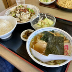 天竺 - 回鍋肉定食。ミニラーメン付き。