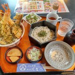 川なべ - 塩海老天丼とミニ麵セット