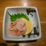 味人 - 鮒子酢みそ和え   鮒の洗いに子をまぶしてあります