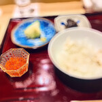 銀座 しのはら - ◎松茸ごはん、泉州の水茄、鰻の山椒煮、新物の筋子をいくらにして。新物のいくらは今年初でした。