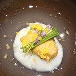 上野 榮 - 蟹真薯、雲丹のせ。真薯が美味