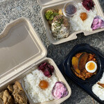 Toribaru Higoya - バジル鶏唐揚げ弁当、チーズハンバーグ弁当、鶏バルスパイスカレー