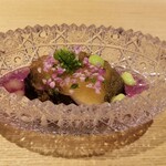 料理屋 植むら - 金時草と煮アワビ、煮こごり