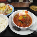 Matsuya - ごろごろ野菜のうまトマハンバーグ定食ポテサラセット