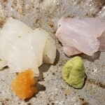馳走 啐啄一十  - ⑤虎魚(広島県豊島産)(1日半寝かせ)
      産卵期は初夏～夏、旬は通年
      ⑥炭火炙り白甘鯛(山口県徳山産)(4日寝かせ)
      産卵期は夏～秋、旬は冬～春