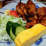 網焼き3枚、厚い玉子焼き