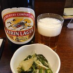 魚一心 - 瓶ビール(中)とお通し