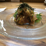 醍醐 - 真鯵の刺身に明太子と味噌を和えた日本酒にはものすごく合うつまみ