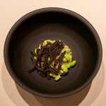 レストラン オオツ - 2021.8 群馬産枝豆「味緑」と玄米のアロスメロッソ 豪州産黒トリュフ