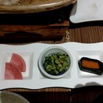 蔵王四季のホテル - ご飯の共   赤かぶ  山形のだし  たらこ昆布巻き