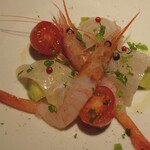 オステリア イル ガルボ - 天然の真鯛と甘海老のカルパッチョ