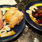 回転寿司酒場 銀座沼津港 - カンパチ　マツブ貝　鰻