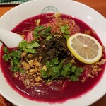 麺屋 六感堂 - 冷製 鯨とビーツのポタージュヌードル