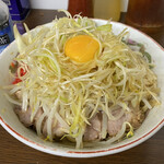 ラーメン二郎 - 小ラーメン+汁なし+ネギ+トロロ（紅生姜） ¥780+80+100+100