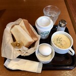 カフェ テラス ヴェルト - 厚切りトースト、スープ、玉子モーニングセット450円