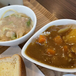 F - カレーライスにツナ入りクリームパスタ。自家製で旨い。