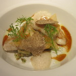 山口県産　的鯛のプランシャ焼き“北あかり”のエクラゼと秋トリュフと共に