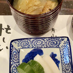 たでの葉 - 自家製糠漬けと焼き茄子のお味噌汁