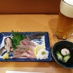 お魚sun - まずはビールでいただきます