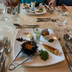 おいしんぼ - 枝豆ムース、野菜キッシュ、ラタトゥイユ、雲丹のファルシ