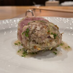 f - 桜豚のポルペット、いさじゃと紅の夢(林檎)のソース