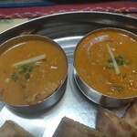 レストラン ナマステ インド・ネパール料理 - 左、チキン  右、ベジタブル  ベースは一緒と思われる( ^_^ ;)