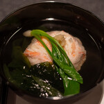 行楽庵 - 2021.2 蟹真薯のお椀 わかめ うぐいす菜