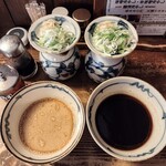 拉麺酒房 熊人 - 特製つけ麺3種盛り､醤油＆味噌