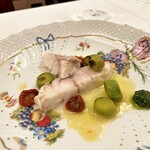 ペレグリーノ - 魚料理 白甘鯛　五寸アスパラ　ドライトマト