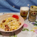 メッツゲライ テラ - ８月１２日は、味噌ベーコンでチャーハンです、旨いですよ　赤星と共に　朝食です