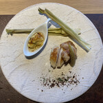 メインダイニング 六つ喜 - 天城軍鶏風干し　玉蜀黍との焼き合わせ