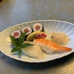 Minetora - お食事　海老、鯛、鉄火巻き