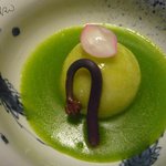 近又 - 蒸物　春山百合根饅頭、地鳥ミンチ射込み、花びら百合根、うすい豌豆餡かけ３