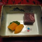 近又 - 水物　苺の羊羹、オレンジ、金平糖、抹茶１