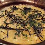 興 - 「鶏の水炊き鍋」鍋あとの雑炊：コラーゲンスープをあます事無くいただきます♪