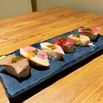 食べ放題 飲み放題 個室居酒屋 京 - 肉寿司6種盛合わせ