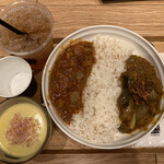 Soup Stock Tokyo - ベイガンバルタ＆ラタトゥイユカレー愛がけ とうもろこしとさつま芋の冷製スープセット